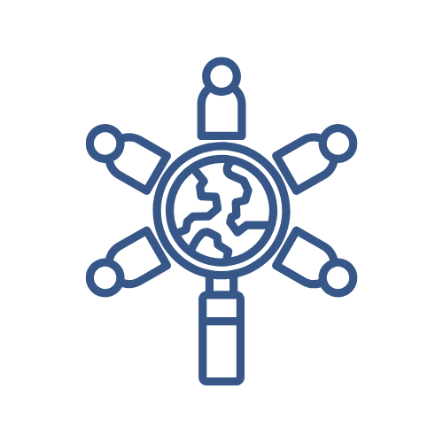 Icono de análisis global y detección de talento en entornos internacionales y diversos.