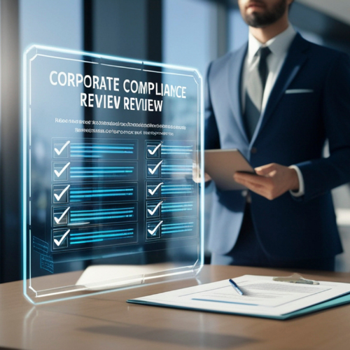 Reunión de comité de cumplimiento analizando el manual de prevención de delitos y riesgos penales corporativos.