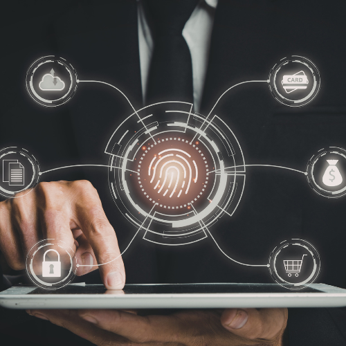 Directivo validando procesos mediante huella digital en tablet para el curso de Sistemas de Gestión de la Calidad en Madrid Teach School.